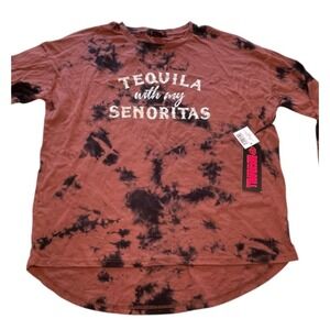 New Rock & Roll Denim Top Brown Black Tie Dye Tequila With My Senoritas Small